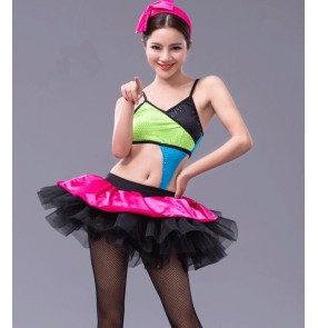 Rainbow printed patchwork women's ladies female adult modern dance performance competition ballet tutu dance dresses outfits